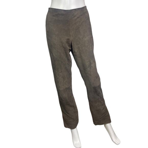 Shanghai Tang Women's 8 Brown Suede Leather Silk Lined Straight Leg Pants EUC - Picture 1 of 4